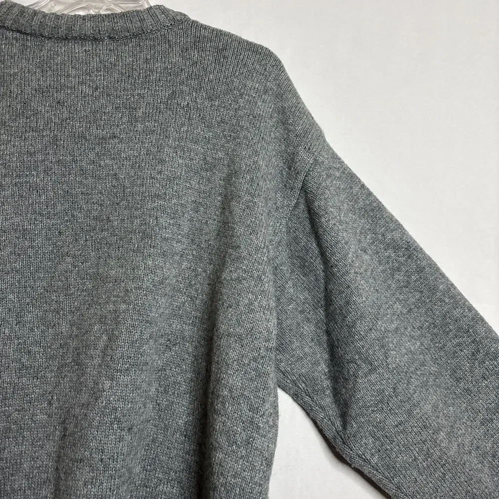 Henry Grethel Men's XL Grey Crewneck Chunky Knit Wool Blend Grandpa Sweater